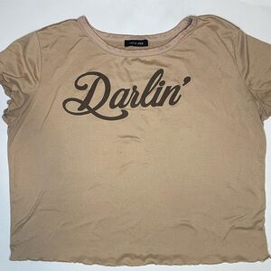 Ruby & Lace “Darlin” T shirt. Light Brown Woman’s Medium. Soft w Ruffles Edges